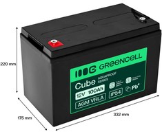 Green Cell Žalias Cell Greencell AGM VRLA 12 V 100 Ah nereikalaujantis priežiūros akumuliatorius UPS, svarstyklėms, kemperiams (332 x 175 x 220 mm)