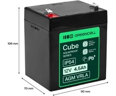 Green Cell Žalias Cell Greencell AGM VRLA 12 V 4.5 Ah nereikalaujanti priežiūros baterija kasos aparatams, žaislams, fotoaparatams (90 x 70 x 106 mm)