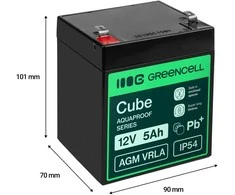 Green Cell Žalias Cell Greencell AGM VRLA 12 V 5 Ah nereikalaujanti priežiūros baterija kasos aparatams, žaislams, fotoaparatams (91 x 70 x 102 mm)