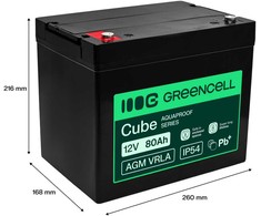 Green Cell Žalias Cell Greencell AGM VRLA 12 V 80 Ah nereikalaujantis priežiūros akumuliatorius UPS, svarstyklėms, kemperiams (260 x 168 x 216 mm)