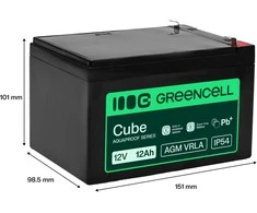 Green Cell Žalias Cell Greencell AGM VRLA 12V 12Ah nereikalaujanti priežiūros baterija kasos aparatams, žaislams, fotoaparatams (151x98.5x95mm)