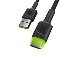 Green Cell Žalias Cell GREENCELL KABGC06 kabelis Žalias Cell Ray USB laidas - USB-C 120cm su žalias LED apšvietimu ir atrama