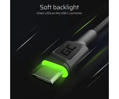Green Cell Žalias Cell Cable Žalias Cell Ray USB-A - USB-C Žalias LED 200cm su Ultra Charge QC3.0 greito įkrovimo palaikymu