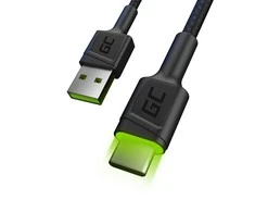 Green Cell Žalias Cell Cable Žalias Cell Ray USB-A - USB-C Žalias LED 200cm su Ultra Charge QC3.0 greito įkrovimo palaikymu