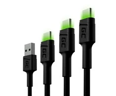 Green Cell Žalias Cell Žalias Cell USB-C kabelių komplektas 3x QC 3.0 0.3 m 1.2 m 2 m