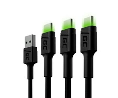 Green Cell Žalias Cell Žalias Cell USB-C kabelių komplektas 3x QC 3.0 1.20 m