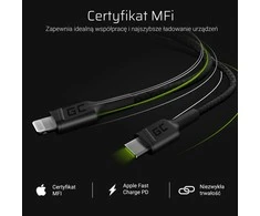 Green Cell Žalias Cell GREENCELL KABGC07 Kabelis GC Power Stream USB-C - Lightning 100 cm su maitinimo tiekimu