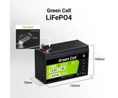 Akumuliatorius Green Cell Žalias Cell Žalias Cell CUBE LiFePO4 7Ah 12.8V 89.6Wh ličio geležies fosfato baterija UPS, stebėjimas