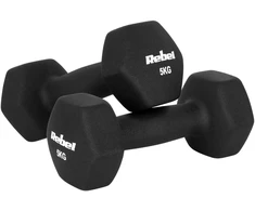 Hantelki HEX 2x5kg neopreno ketaus hanteliai, REBEL ACTIVE