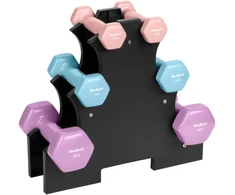 >>>HEX ketaus vinilo hantelių rinkinys 7kg su stovu (2x0.5kg + 2x1 kg + 2x2 kg), REBEL ACTIVE