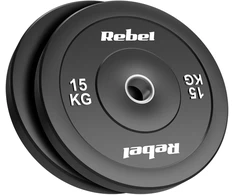 Olimpiniai gumuoti svarmenys BUMPER rinkinys 2x15kg, skylės skersmuo 51 mm, REBEL ACTIVE