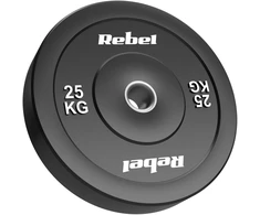 Olimpinis gumuotas svorio diskas BUMPER 25 kg, skylės skersmuo 51 mm, REBEL ACTIVE