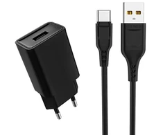LP Nemo Įkroviklis 12W 2.4A + USB - USB-C kabelis Denmen DC01 juodos spalvos