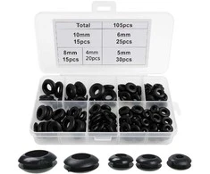 Oem 105 vnt, įvorių rinkinys, 4–10 mm, juodos guminės įvorės