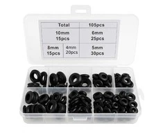 Oem 105 vnt, įvorių rinkinys, 4–10 mm, juodos guminės įvorės