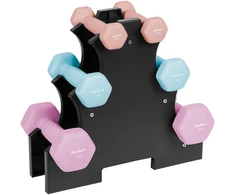 HEX ketaus neopreno hantelių rinkinys 7kg su stovu (2x0.5kg + 2x1 kg + 2x2 kg), REBEL ACTIVE