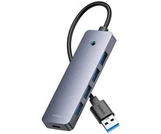 4in1 šakotuvas „Baseus UltraJoy Lite“, 15 cm, USB-A į 4x USB 3.0 + USB-C 5V (rutulinis)