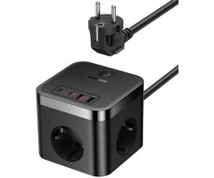 Ilgiklis 3 AC lizdai 1.5m su USB krovikliu (30W 2x USB A, 2x USB C) PowerCombo BASEUS
