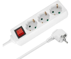 Przedłużacz Prailgintuvas, 3 lizdai, 3 m, vokiško tipo, su jungikliu (3x1,5 mm), Rebel baltas