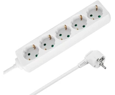 Przedłużacz Prailgintuvas 5 lizdų 2m vokiško tipo be jungiklio (3x1.5mm) Rebel, baltas