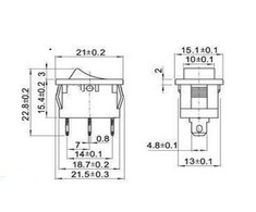 Oem KCD1 klavišinis jungiklis - raudonas matinis - 21x15mm - ON/OFF jungiklis 230V - 3 kontaktų