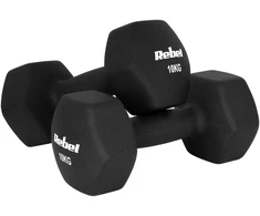 Hantelki HEX 2x10kg neopreno ketaus hanteliai, REBEL ACTIVE