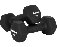 Hantelki HEX 2x6kg neopreno ketaus hanteliai, REBEL ACTIVE