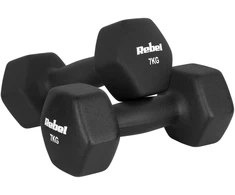 Hantelki HEX 2x7kg neopreno ketaus hanteliai, REBEL ACTIVE