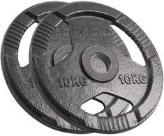 Ketaus olimpinių svarmenų rinkinys 2 x 10 kg, 51 mm skylė, plokštė su rankenomis, REBEL ACTIVE