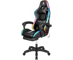 Kruger &amp; Matz GX-150 žaidimų kėdė, juoda, LED, 7 taškų masažas