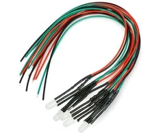 Oem LED 5mm 12V su rezistoriumi ir viela - dviejų spalvų raudona/žalia - bendras katodas - 5 vnt