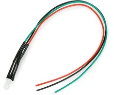Oem LED 5mm 12V su rezistoriumi ir viela - dviejų spalvų raudona/žalia - bendras katodas - 5 vnt