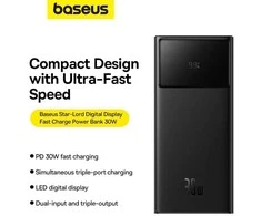 LiPo išorinis akumuliatorius (Powerbank) 30000mAh 22.5W su PD3.0 QC3.0 2xUSB + USB-C Star-Lord juodas BASEUS