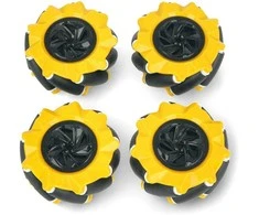 Mecanum ratų komplektas, 80mm, x4, juodas/geltonas su volais, DFRobot FIT0654-1