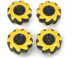 Mecanum ratų rinkinys, 48mm, x4, juodas/geltonas su volais, DFRobot FIT0662-1