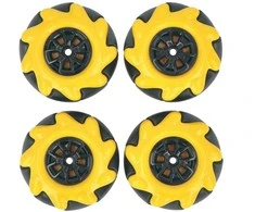 Mecanum ratų rinkinys, 48mm, x4, juodas/geltonas su volais, DFRobot FIT0662-1