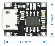 Oem Micro USB įkroviklis 15.3x12.5mm - 1000mA, skirtas Li-pol 1S (3.7V) - TP4056