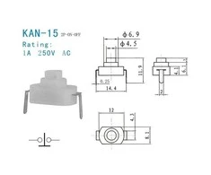 Oem Mikrojungiklis 12x8mm - KAN-15 - žibintuvėlio jungiklis - laikinai savaime užsifiksuojantis 1208YD