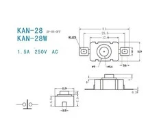 Oem Mikrojungiklis 18x12mm - KAN-28 - tiesus kaištis - žibintuvėlio jungiklis - savaime užsifiksuojantis momentinis mygtukas