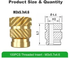 Mintion M3 x 5.7 mm x 4.6 mm srieginių įdėklų rinkinys - 100 vnt
