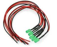 Oem 5mm 12V LED su rezistoriumi ir kabeliu - žalia
