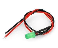 Oem 5mm 12V LED su rezistoriumi ir kabeliu - žalia