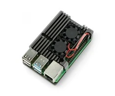 Oem Raspberry Pi 4B aliumininis radiatorius su dviem ventiliatoriais - dėžutė pilkos spalvos