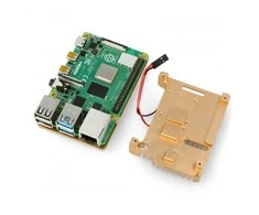 Oem Raspberry Pi 4B aliumininis radiatorius su dviem ventiliatoriais - dėžutė auksinės spalvos