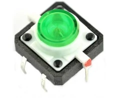 Oem Taktinis mygtukas 12x12, 7mm THT 6 kontaktų - žalias apšvietimas - 5 vnt