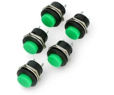 Oem ON-OFF mygtukas, momentinis, apvalus 250V/3A - žalias - 5 vnt