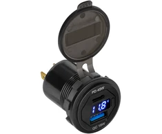Peiying USB+USB tipo C automobilinis įkroviklis su greito įkrovimo funkcija, maitinimo tiekimu ir įtampos matuokliu 63W