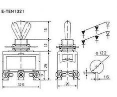 Oem Perjungimo jungiklis – E-TEN1321 – 15A – 250V – 2 padėčių – 6 kontaktų