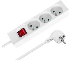 Przedłużacz Prailgintuvas, 3 lizdai, 2 m, prancūziško tipo, su jungikliu (3x1,5 mm), Rebel baltas