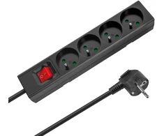 Przedłużacz Prailgintuvas, 4 lizdai, 3 m, prancūziško tipo, su jungikliu (3x1,5 mm), Rebel juodas